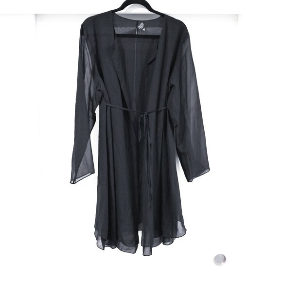Eileen Fisher Woman 1X Black Tie Waist Long Sheer Blouse Robe - Picture 6 of 9